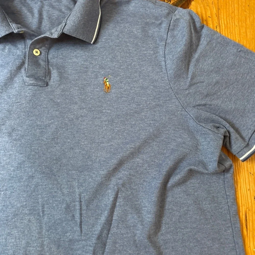 Polo Ralph Lauren Polo Shirt Mens Blue Heathered Tipped Classic Fit SIZE XL